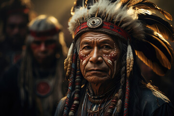 A Native American powwow with dancers in traditional regalia, celebrating the spirituality and...