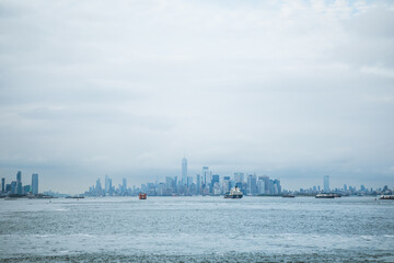 Staten island ferry on the hudson river in lower manhattan in New York city on a sunny day, United States.
