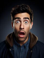 portrait of a man with surprised, shocked expression, wide eyes, open mouth