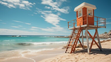 Fototapeta na wymiar Lifeguard tower on the beach. Generative AI