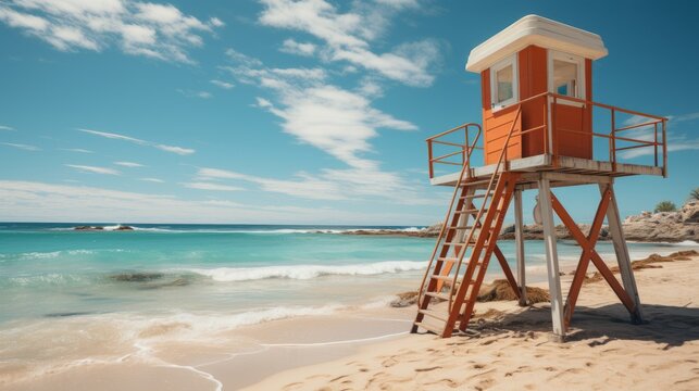 Lifeguard tower on the beach. Generative AI