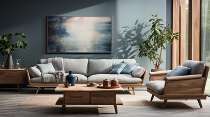 Living room design capturing modern aesthetics. Generative AI