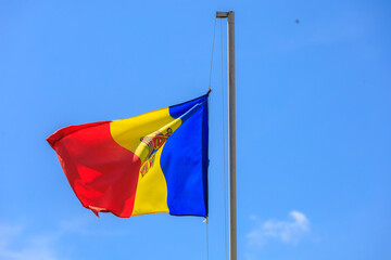 Flag of the state of the Republic of Moldova. Background with selective focus and copy space