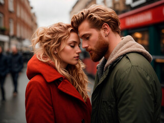 Fototapeta premium Lovers in London in a romantic moment.