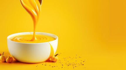 Pumpkin soup in a cup on a clean background. minimalism. vegetarian orange cream soup. dietary winter dish. - obrazy, fototapety, plakaty