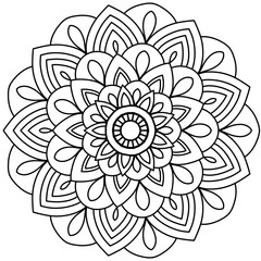 Mandala drawing on a white background, Ethnic mandala outline hand drawn, Decorative monochrome ethnic mandala pattern Islam, Arabic, Indian, morocca.