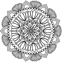 Mandala drawing on a white background, Ethnic mandala outline hand drawn, Decorative monochrome ethnic mandala pattern Islam, Arabic, Indian, morocca.