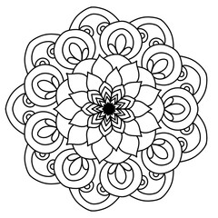 Mandala drawing on a white background, Ethnic mandala outline hand drawn, Decorative monochrome ethnic mandala pattern Islam, Arabic, Indian, morocca.