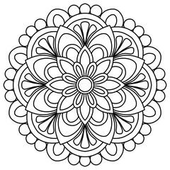 Mandala drawing on a white background, Ethnic mandala outline hand drawn, Decorative monochrome ethnic mandala pattern Islam, Arabic, Indian, morocca.