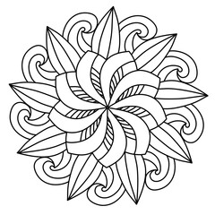 Mandala drawing on a white background, Ethnic mandala outline hand drawn, Decorative monochrome ethnic mandala pattern Islam, Arabic, Indian, morocca.