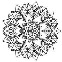Mandala drawing on a white background, Ethnic mandala outline hand drawn, Decorative monochrome ethnic mandala pattern Islam, Arabic, Indian, morocca.