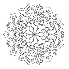 Mandala drawing on a white background, Ethnic mandala outline hand drawn, Decorative monochrome ethnic mandala pattern Islam, Arabic, Indian, morocca.