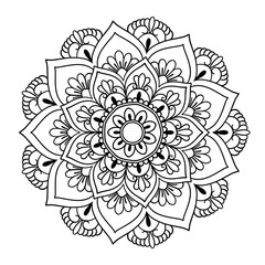 Mandala drawing on a white background, Ethnic mandala outline hand drawn, Decorative monochrome ethnic mandala pattern Islam, Arabic, Indian, morocca.