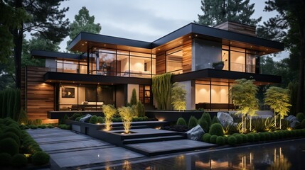 Fototapeta premium Modern house facade. Generative AI