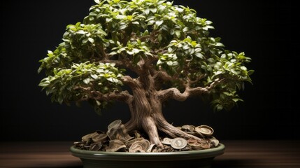 Fototapeta premium Money tree tree with banknotes tree with money leaves. Generative AI