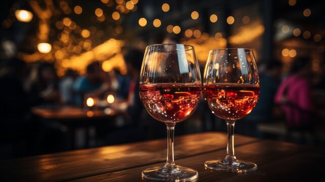 People are minted with glasses of wine with bokeh back. Generative AI