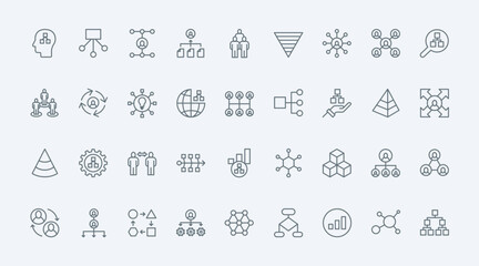 Chart organization thin line icons set vector illustration. Outline hierarchy structure of corporate company department with employees workforce and director, organizational management flowchart