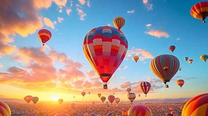 Papier Peint photo Lavable Ballon Hot air balloons soaring through the sky in a colorful display
