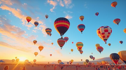 A colorful sky filled with hot air balloons - obrazy, fototapety, plakaty