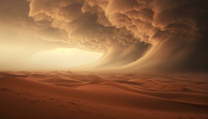 A massive storm cloud looming over a barren desert landscape - obrazy, fototapety, plakaty
