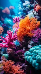 A vibrant coral reef showcasing a colorful array of corals in their natural habitat