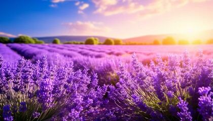 A breathtaking lavender field at sunset