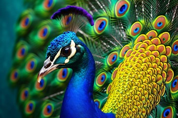 A vibrant peacock displaying its beautiful feathers in full bloom