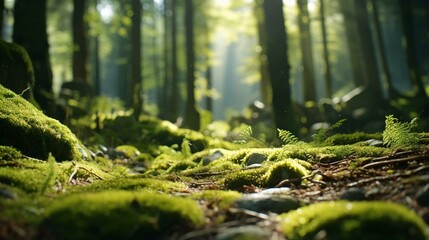 A lush green forest covered in vibrant moss