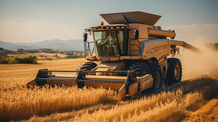 Obraz premium combine harvester working on a field
