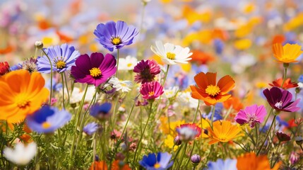 A vibrant field of flowers on a sunny day