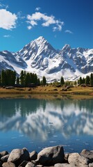 A serene mountain range reflected in a pristine lake