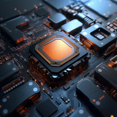 Top view of central cpu or chipset on mainboard. Futuristic concept of future nano technology.