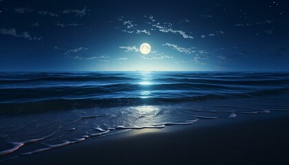 Fototapeta na wymiar A serene ocean landscape under the light of a full moon