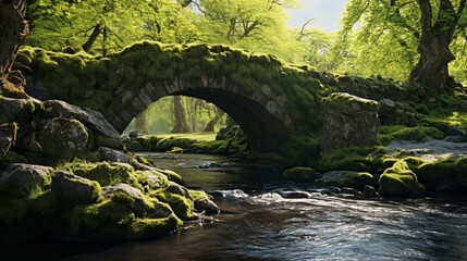 A picturesque stone bridge over a tranquil stream