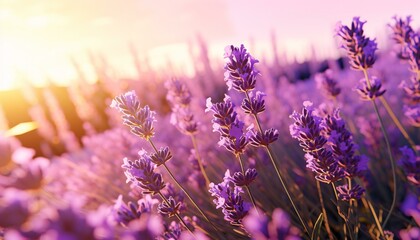 A beautiful lavender field bathed in sunlight