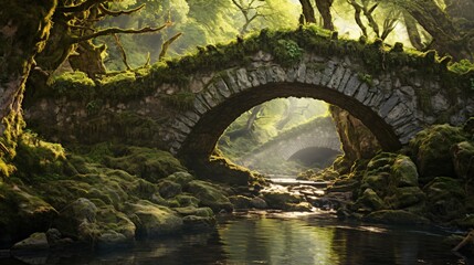 A picturesque stone bridge spanning a tranquil stream