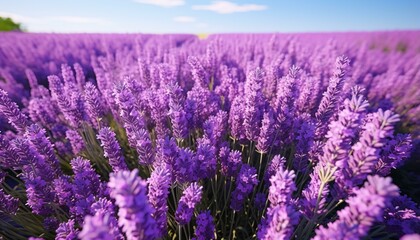 Fototapeta premium A vibrant lavender field against a clear blue sky