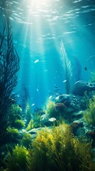 Fototapeta na wymiar A colorful coral reef and vibrant seaweed underwater