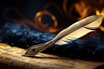Foto op Plexiglas A feather quill pen on a blank piece of paper © KWY
