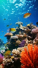 Fototapeta na wymiar A vibrant coral reef teeming with tropical fish underwater