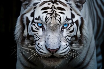Fototapeta premium A majestic white tiger with striking blue eyes