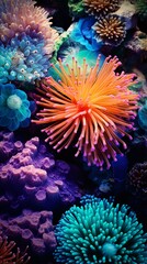 Naklejka na ściany i meble A vibrant array of colorful corals up close