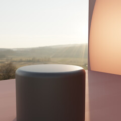 3D Podium, product view display, sunset background