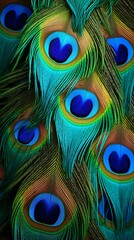 A vibrant and intricate display of a peacock's tail feathers