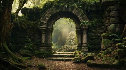 A beautiful stone arch standing in the midst of a serene forest