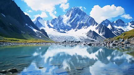 Fototapeta na wymiar A stunning mountain range reflected in the calm waters of a serene lake
