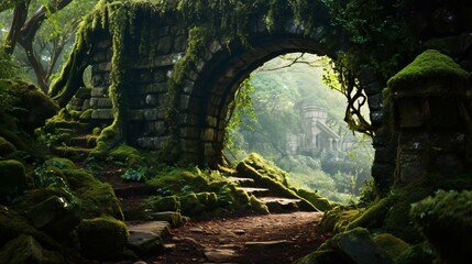 A mesmerizing tunnel surrounded by vibrant greenery in a lush forest