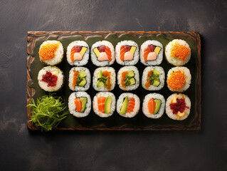 Assorted sushi with wasabi and ginger