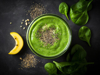 Green smoothie with spinach and chia seeds - obrazy, fototapety, plakaty
