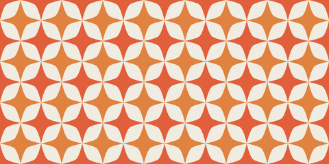 Retro Mod Wallpaper in Bright Citrus Colors | 1960s Starburst Design | Repeating Geometric Pattern from the 60s | Vintage Mid Century Modern Design in Orange and Red
